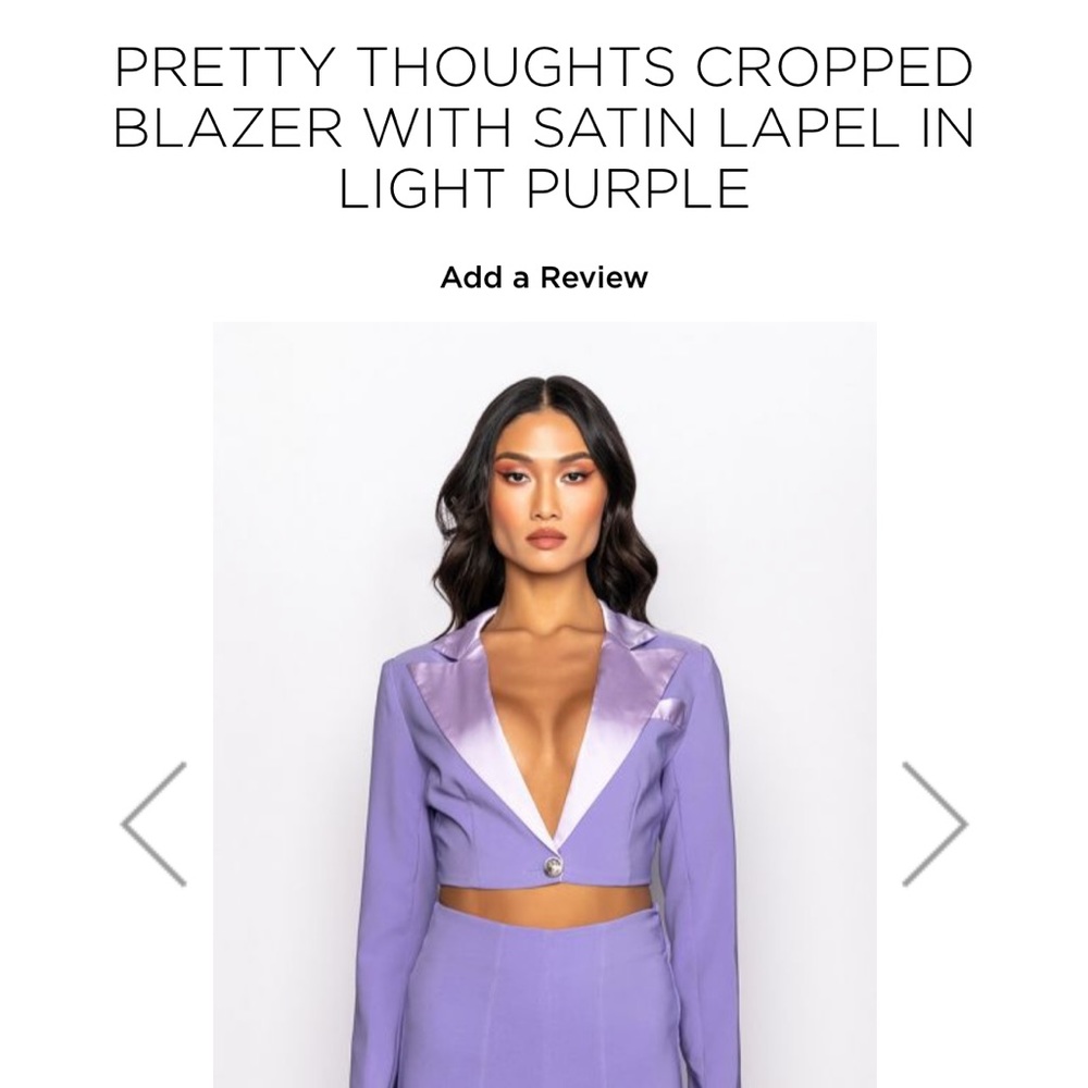 PRETTY THOUGHTS CROPPED BLAZER WITH SATIN LAPEL IN LIGHT PURPLE